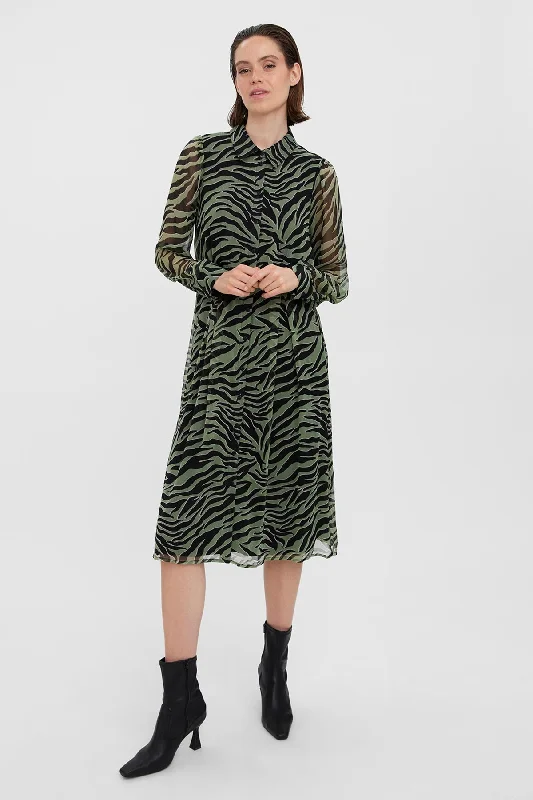 Women's Classic Shirt Dress-Kaya Shirt Dress in Green Print