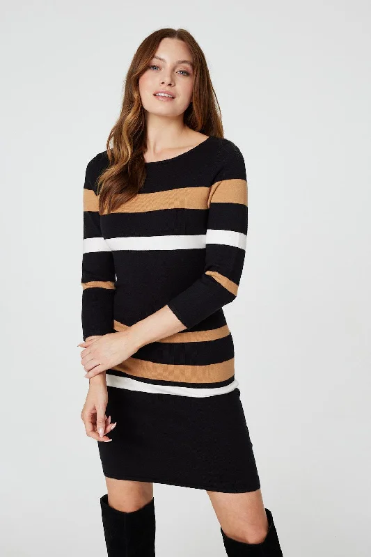Bodycon Dress for Birthday Party -Striped Bodycon Knit Dress