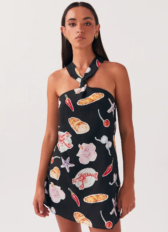 Women's Embroidered Mini Dress-Keira Linen Mini Dress - Black Banchetto