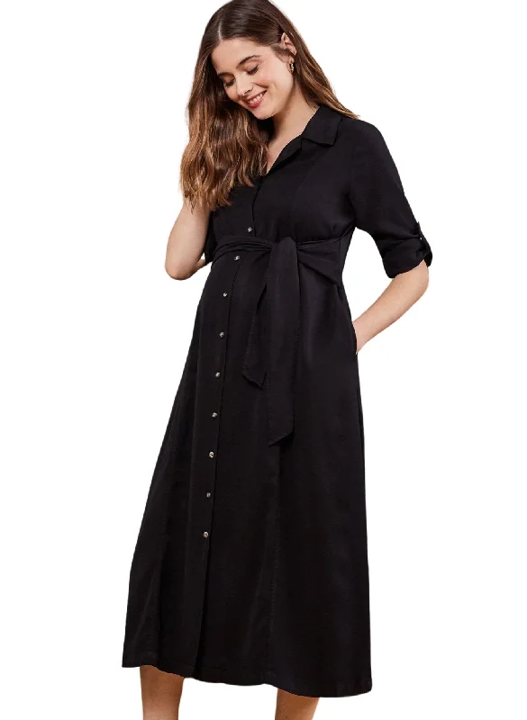 Maternity Dresses with Wraparound Style -Kelsy Maternity Dress with Tencel - Black