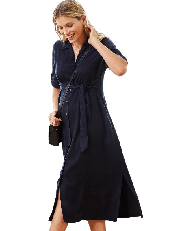 Maternity Dresses for Holidays -Kelsy Maternity Dress with Tencel - Navy