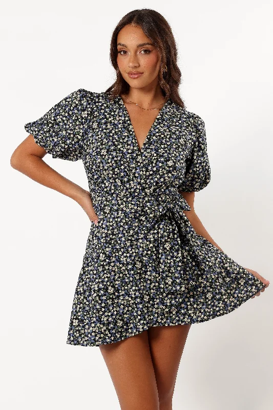 Women's Embellished Bodycon Mini Dress-Kenn Wrap Mini Dress - Indigo Vanilla