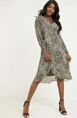 Wrap Dress with Lace Back -Boho Chic Wrap Dress -Khaki Animal Print Wrap Dress