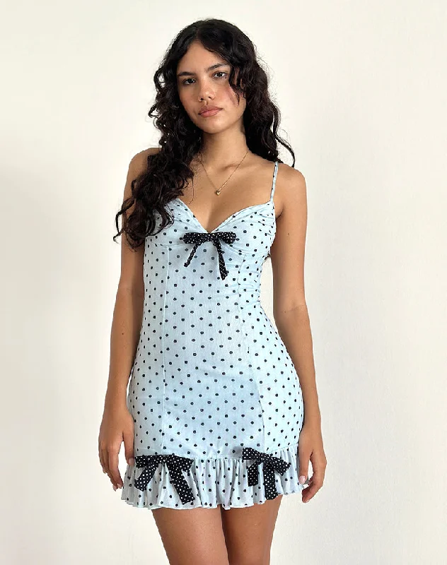 Women's Simple Sleeveless Mini Dress-Khalil Mini Dress in Blue Black Basic Polka