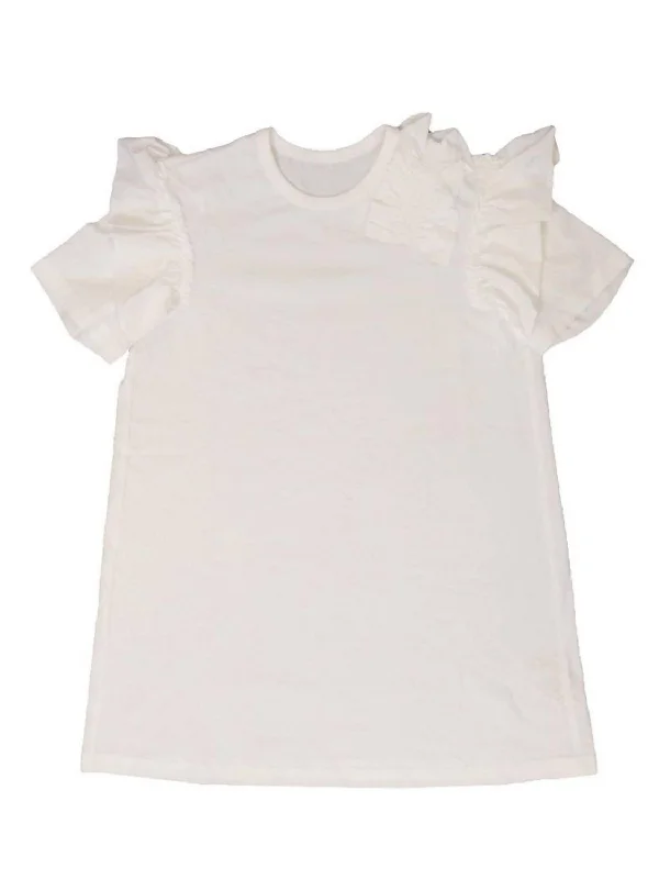 Black and White Shirt Dress-Kids Ruffle Short Sleeve T-Shirt Dress In White