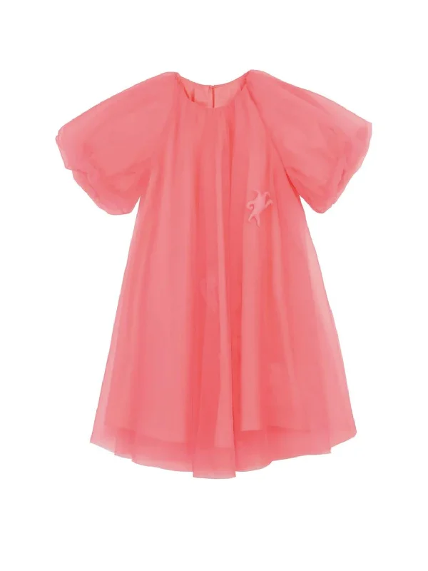 Floral Print Party Dress for Spring Events -Kids Tulle Sleeve Party Dress In Pink
