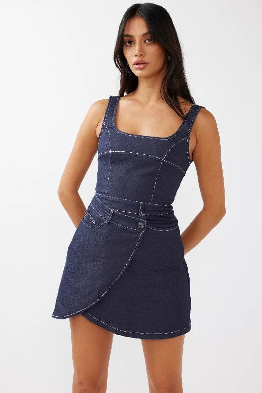 Women's Off-shoulder Mesh Mini Dress-Killara Pocket Wrap Mini Dress Indigo