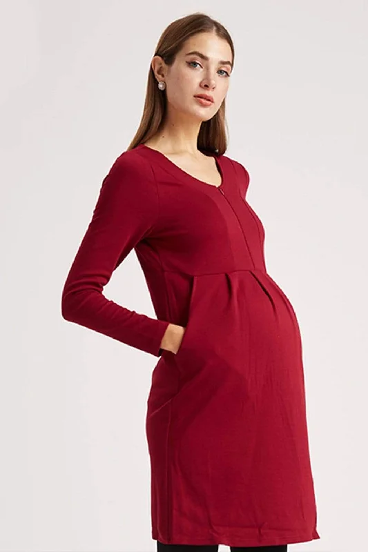 Sweetheart Maternity Dresses for Elegant Look -Knitted Bente Long Sleeve V-Neck Maternity Dress Nursing Wine Sweetheart Maternity Dresses for Elegant Look -Knitted Bente Long Sleeve V-Neck Maternity Dress Nursing Wine