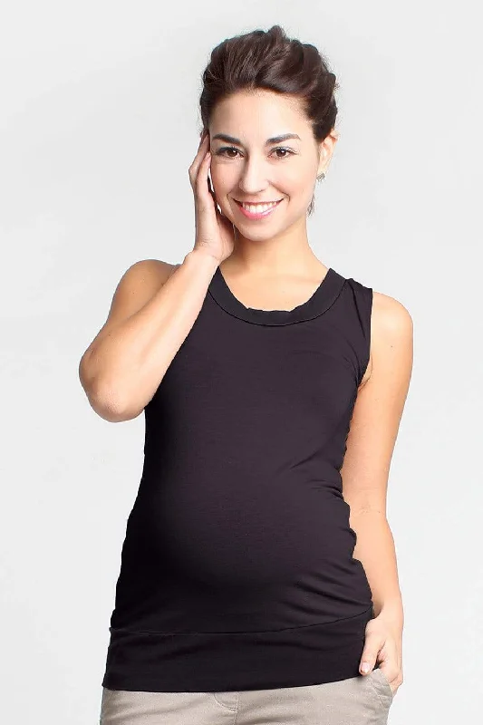 Maternity Dresses with Side Pleats -Knitted Sleeveless Casey Contrast Bamboo Maternity Top Black Maternity Dresses with Side Pleats -Knitted Sleeveless Casey Contrast Bamboo Maternity Top Black
