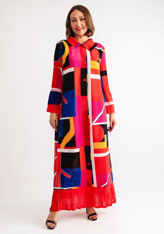 A-line Shirt Dress-Serafina Collection One Size Plisse Abstract Print Shirt Dress, Multicoloured