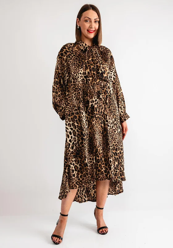 Relaxed Shirt Dress-Serafina Collection One Size Leopard Print Maxi Shirt Dress, Brown