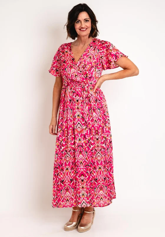 Wrap Dress for Beach Wedding Guest -White Wrap Dress for Evening Event -Serafina Collection Animal Print Wrap Dress, Pink Wrap Dress for Beach Wedding Guest -White Wrap Dress for Evening Event -Serafina Collection Animal Print Wrap Dress, Pink