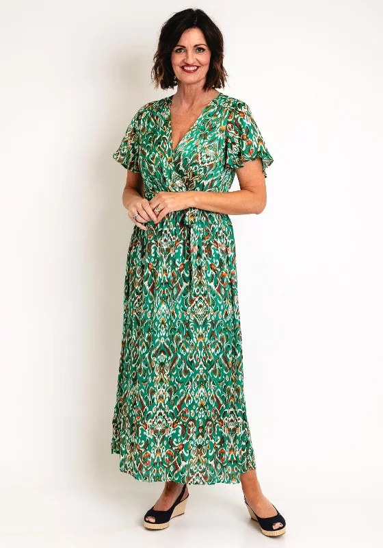 Elegant Wrap Dress with Lace Accents -Wrap Dress for Daytime Wear -Serafina Collection Animal Print Wrap Dress, Green Elegant Wrap Dress with Lace Accents -Wrap Dress for Daytime Wear -Serafina Collection Animal Print Wrap Dress, Green