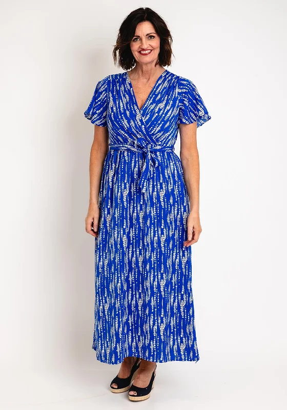 Elegant Wrap Dress with Skirt Ruffles -Plus Size Wrap Dress with V-neck -Serafina Collection Abstract Print Long Wrap Dress, Blue Elegant Wrap Dress with Skirt Ruffles -Plus Size Wrap Dress with V-neck -Serafina Collection Abstract Print Long Wrap Dress, Blue