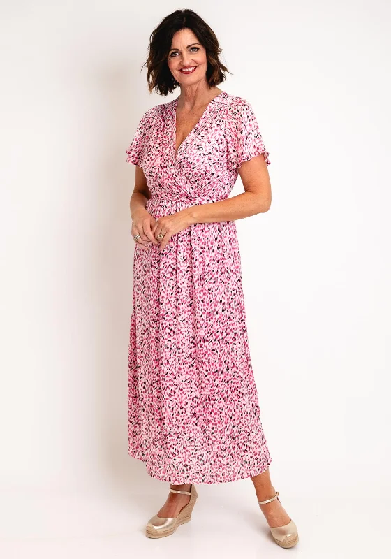 Comfortable Wrap Dress for Summer Days -Wrap Dress for Cocktail Evening -Serafina Collection Blurred Print Wrap Dress, Pink Comfortable Wrap Dress for Summer Days -Wrap Dress for Cocktail Evening -Serafina Collection Blurred Print Wrap Dress, Pink