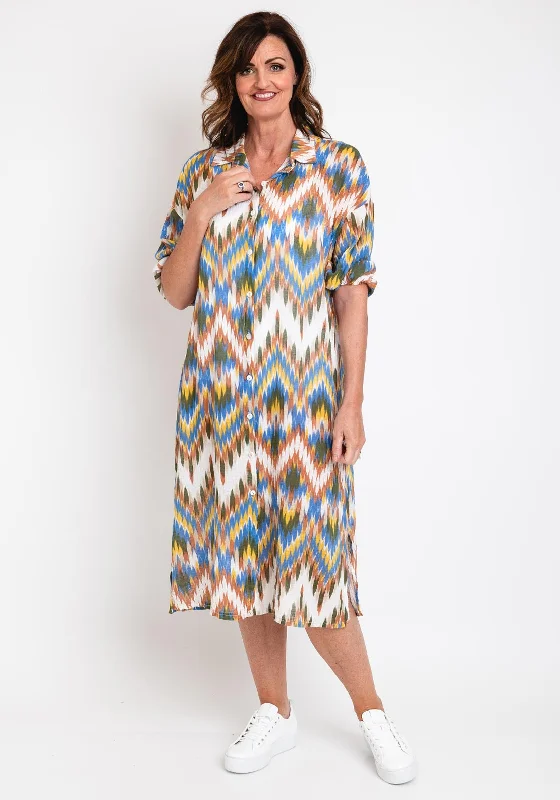 Women's Pink Shirt Dress-Serafina Collection One Size Textured Print Shirt Dress, Multi