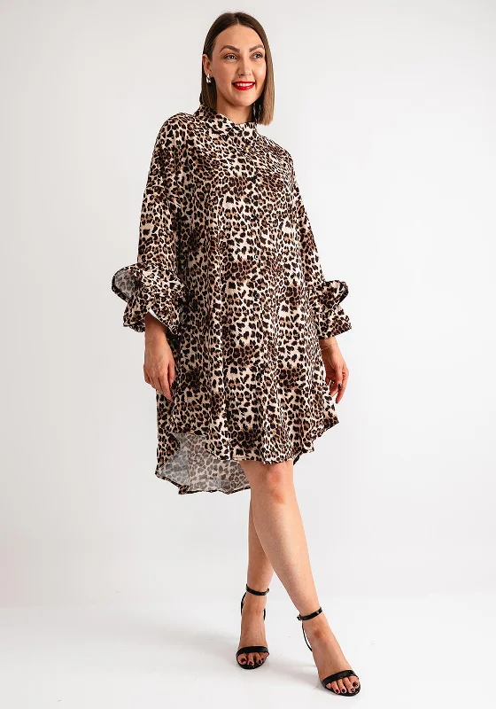 Women's Button-up Checkered Shirt Dress-Serafina Collection One Size Leopard Print Shirt Dress, Brown