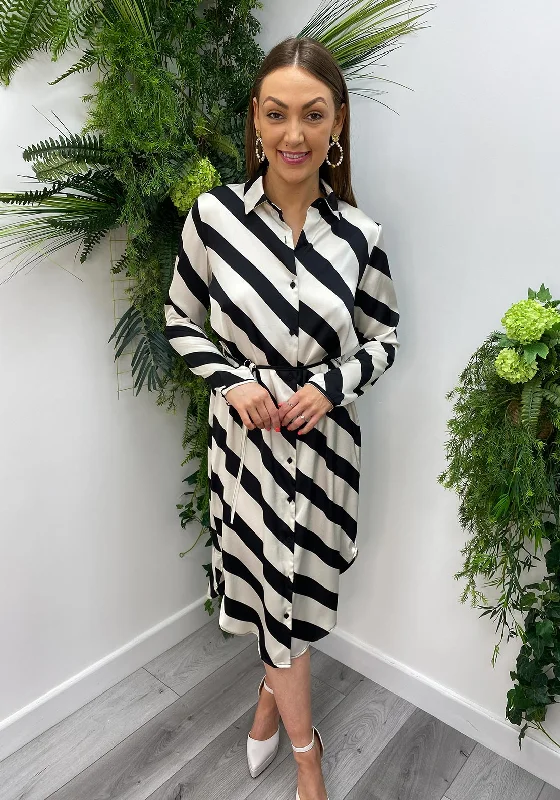Shirt Dress for Holiday-The Sofia Collection Stripe Print Midi Shirt Dress, Black & Cream