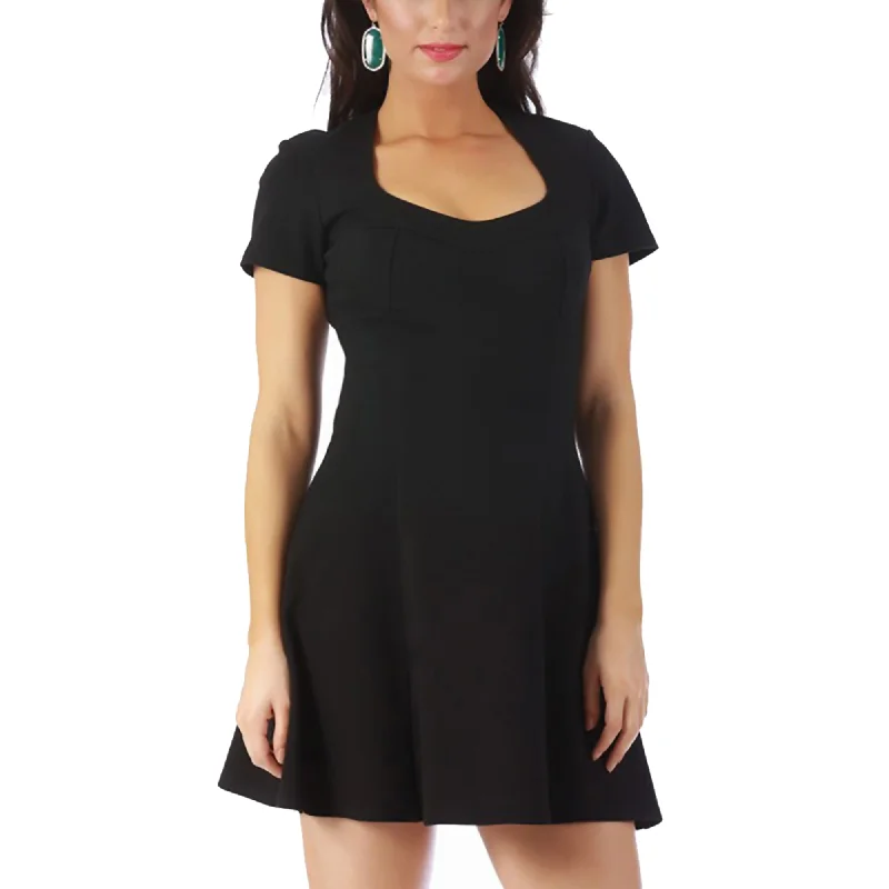 V-neck Plaid Shirt Dress-InstantFigure Short Dress Cap Sleeves Fit Flair Bodice 168001