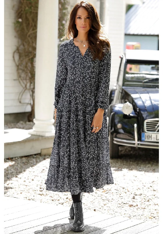 Women's Long Sleeve Wrap Maxi Dress-LASCANA Long Sleeve Maxi Dress
