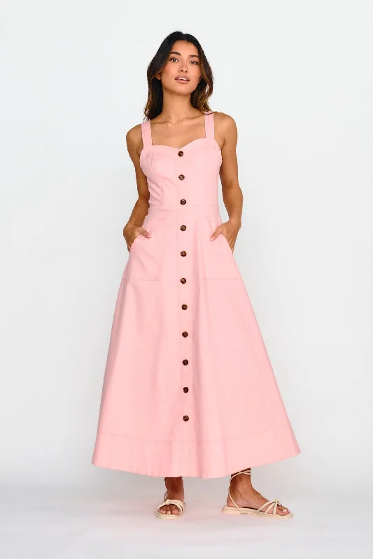 Women's Elastic Waist Maxi Dress-Laureen Pocket Maxi Dress Blush