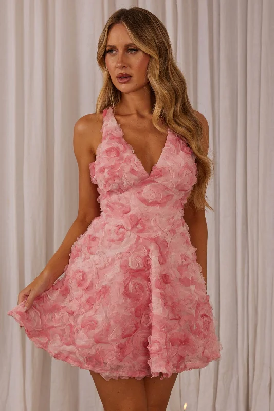 Women's Black Lace Mini Dress-Lavalle Criss-Cross Embellished Mini Dress Pink