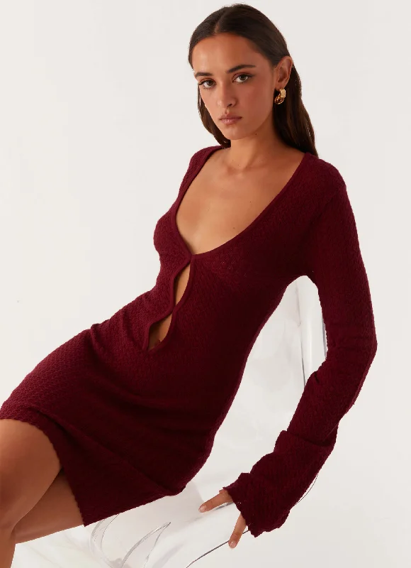 Women's Statement Mini Dress-Lavelle Knit Mini Dress - Maroon