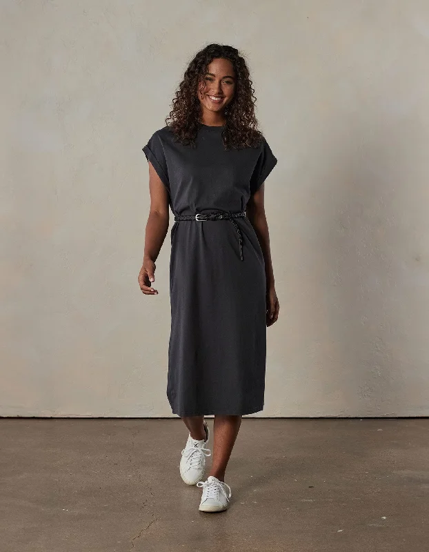 Casual Plaid Shirt Dress-Lennox Jersey Midi T-Shirt Dress in Phantom