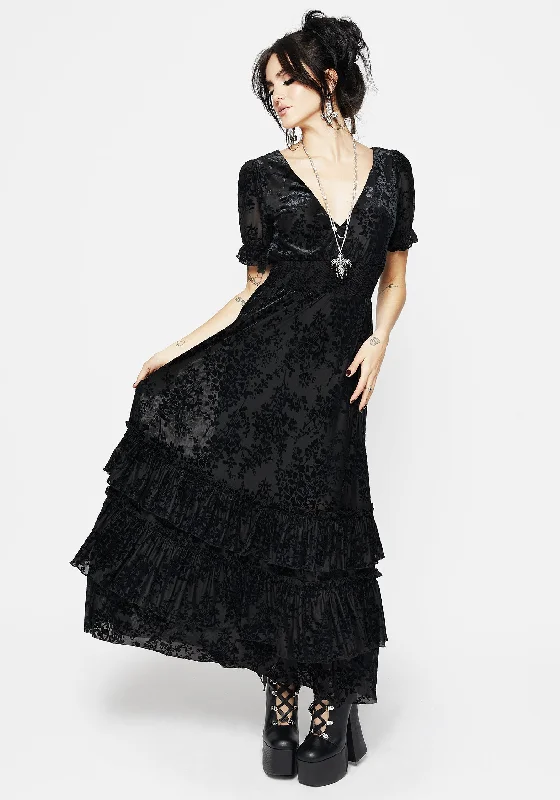 Women's Button-down Sleeveless Maxi Dress-Lilias Devoré Tiered Maxi Dress