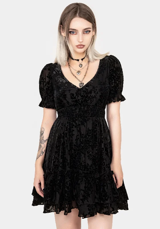 Women's Reversible Mini Dress-Lilias Devoré Velour Mesh Tiered Mini Dress
