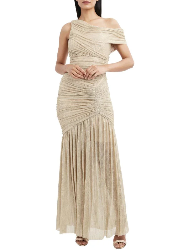 Metallic Silver Party Dress for Modern Elegance -Lillian Womens Metallic One Shoulder Evening Dress