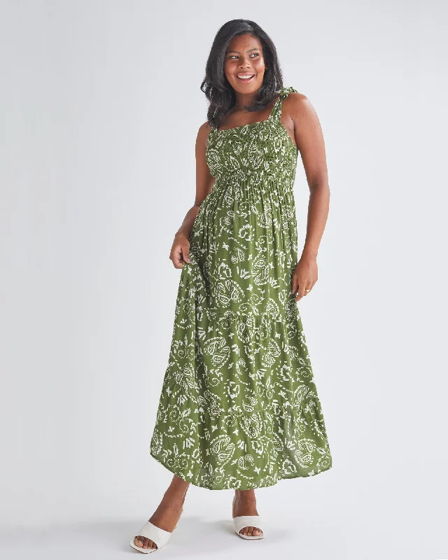 Maternity Dresses for Formal Galas -Lilliana Maternity Green Maxi Dress in Paisley