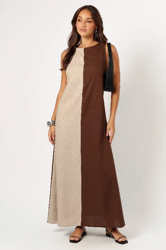 Women's Back Detail Maxi Dress-Lindi Maxi Dress - Brown/Beige
