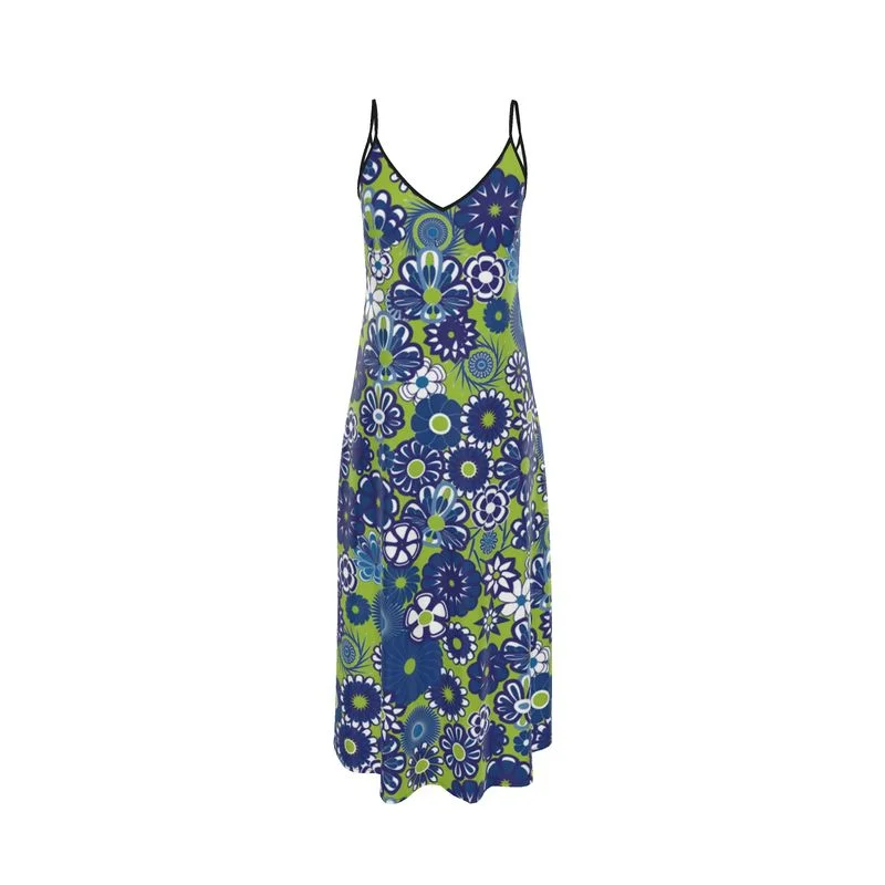 Slip Dress for Party -Slip Dress with Layered Skirt -Lime and Navy Floral maxi slip dress SIze XXS-7XL