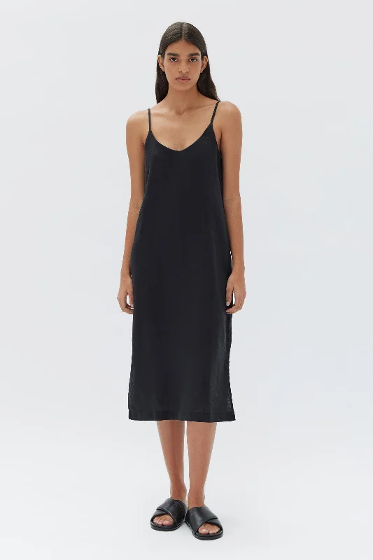 Slip Dress with Ruffled Edge -Women's Velvet Slip Dress with Lace -Linen Slip Dress
