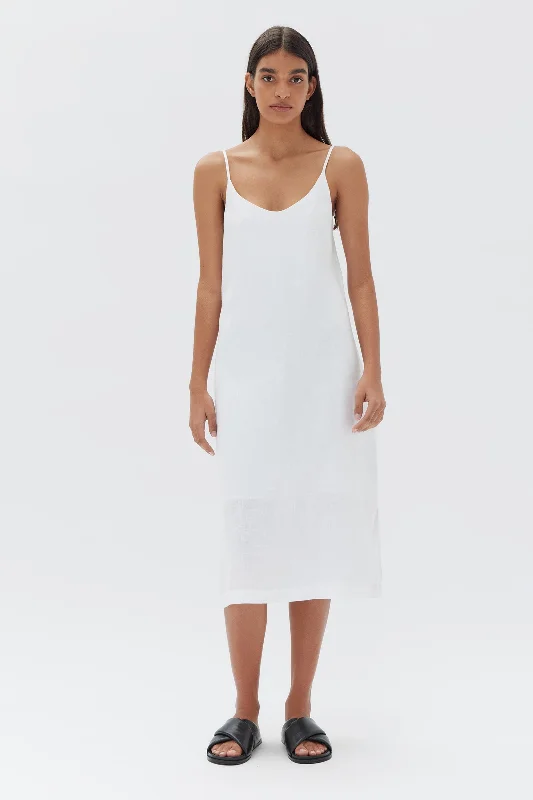 Slip Dress with Tiered Skirt -Satin White Slip Dress with Sheer Details -Linen Slip Dress