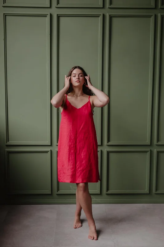 Slip Dress with Drape Detail -Satin Slip Dress with Elegant Thigh Slit -Certified linen slip dress Zoe