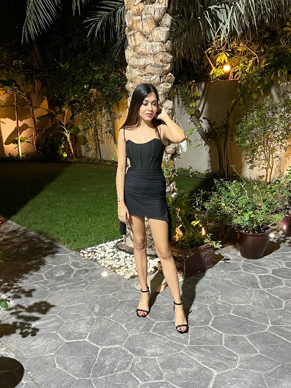 Short Bodycon Dress -Lizbe Corset Bodycon Dress in Black