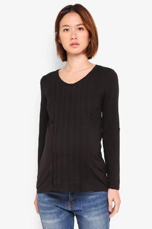 Women's Fun Long Sleeve T-shirt with a Bold Design -Long Sleeved Venus Pleats Row Nursing Top Black Women's Fun Long Sleeve T-shirt with a Bold Design -Long Sleeved Venus Pleats Row Nursing Top Black