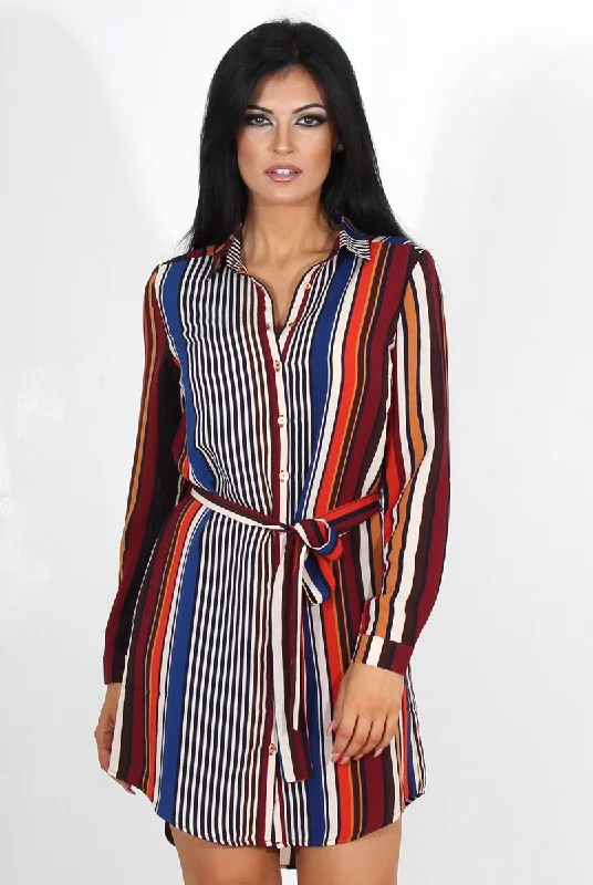 Tunic Shirt Dress-Lorda Wine Stripe Shirt Dress