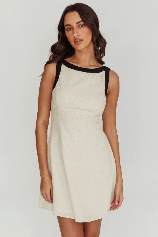 Women's Strappy Mini Dress-Loving Me Sleeveless A-line Mini Dress Oat