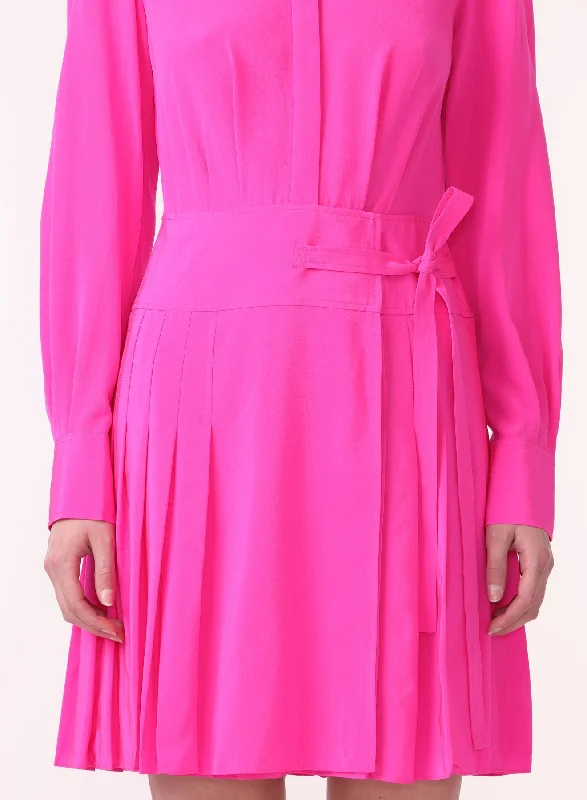 Relaxed Check Shirt Dress-Ls Short Pleated Shirt Dress