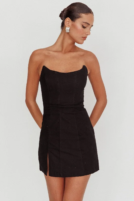 Women's Red Mini Dress-Luann Scoop Neckline Strapless Mini Dress Black