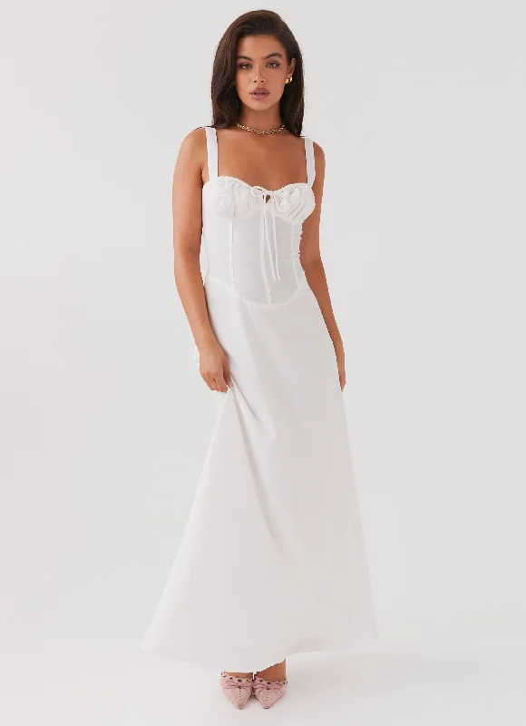 Women's Sheer Maxi Dress-Lucie Linen Maxi Dress - White