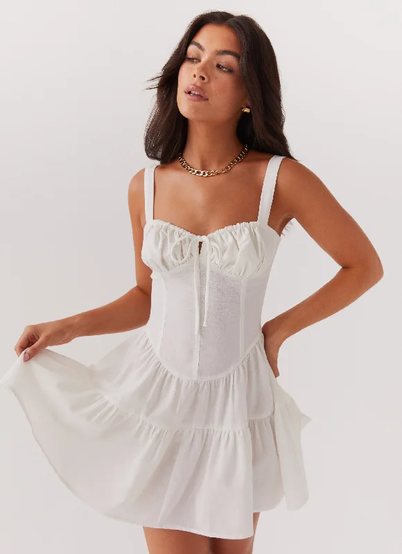 Women's Shirred Mini Dress-Lucie Linen Mini Dress - Ivory