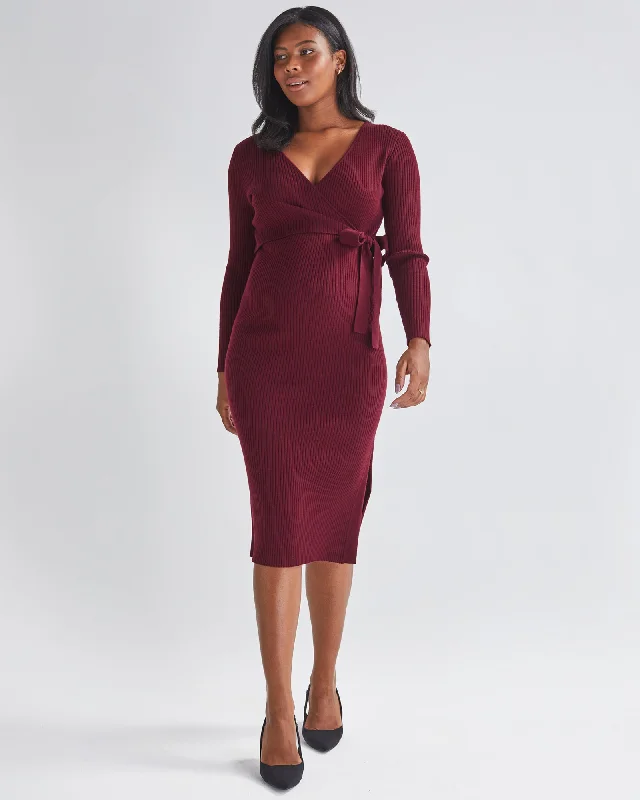 Maternity Dresses with Flattering Shape -Lucille Knit Maternity Midi Dress in Burgundy Maternity Dresses with Flattering Shape -Lucille Knit Maternity Midi Dress in Burgundy