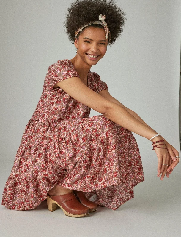 Doll Dress with Lacy Sleeves -Lucky Brand Women's Short Sleeve Babydoll Dress