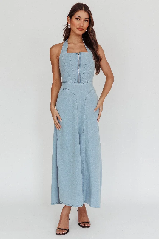 Women's Casual Long Maxi Dress-Lumi A-Line Maxi Dress Light Denim Blue