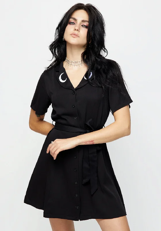 Stylish Long-sleeve Shirt Dress-Luna Button Down Mini Shirt Dress