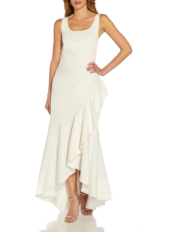 Wide Sleeve Party Dress for Trendy Style -Luna Womens Crepe Ruffled Evening Dress